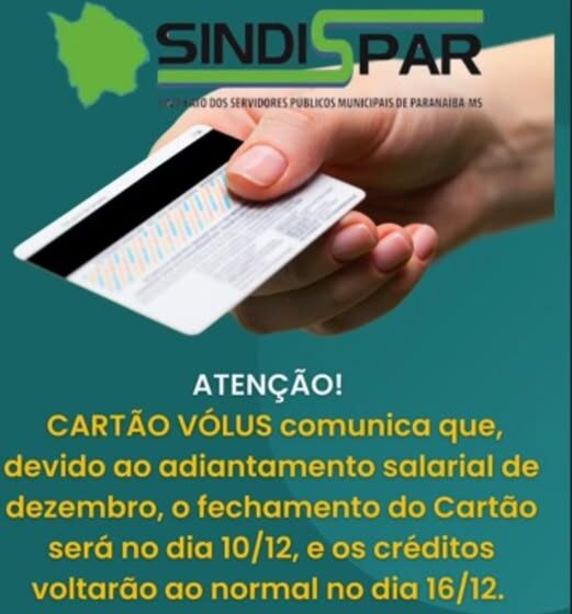  SINDISPAR Informa: Alterações no Fechamento do Cartão devido ao Adiantamento Salarial de Dezembro