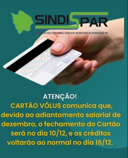 Imagem com comunicado do SINDISPAR sobre alterações no fechamento do cartão em dezembro.