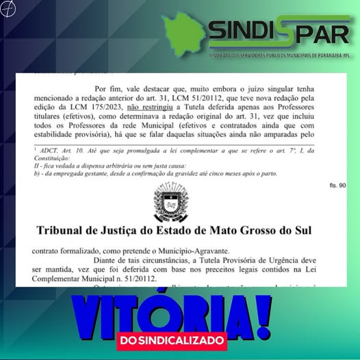 Documento oficial destacando a decisão unânime que mantém a prioridade de professores municipais na convocação para aulas de suplência em Paranaíba, Mato Grosso do Sul.