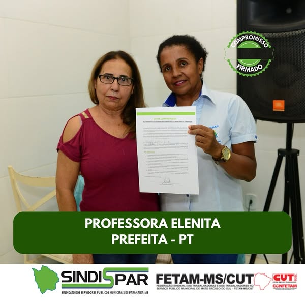 Professora Elenita, candidata a prefeita pelo PT, assina carta compromisso.